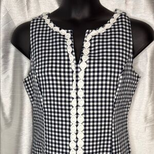 Crown & Ivy Sleeveless Black White Checkered Crochet Detail Split V Neck Dress